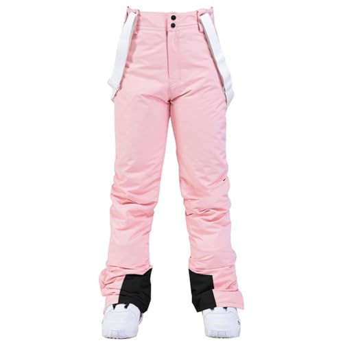 HOTIAN Damen Skihose Hosenträgerhose Snowboardhose Damen Winter Warm Wasserdicht Winddicht Abnehmbare Skilanglaufhose Thermohose Wanderhose Pink XL von HOTIAN