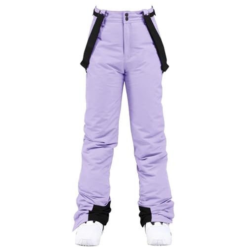 HOTIAN Damen Skihose Hosenträgerhose Snowboardhose Damen Winter Warm Wasserdicht Winddicht Abnehmbare Skilanglaufhose Thermohose Wanderhose Purple XXL von HOTIAN