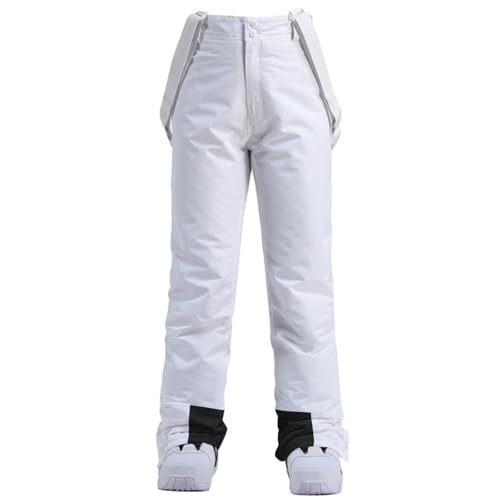 HOTIAN Damen Skihose Hosenträgerhose Snowboardhose Damen Winter Warm Wasserdicht Winddicht Abnehmbare Skilanglaufhose Thermohose Wanderhose White L von HOTIAN