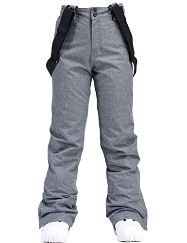 HOTIAN Damen Skihose Hosenträgerhose Snowboardhose Winter Wasserdicht Winddicht Warm Abnehmbare Hosenträger Skilanglaufhose Thermohose Wanderhose Ski Pant Gray L von HOTIAN