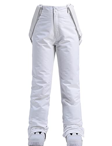 HOTIAN Damen Skihose Hosenträgerhose Snowboardhose Winter Wasserdicht Winddicht Warm Abnehmbare Hosenträger Skilanglaufhose Thermohose Wanderhose Ski Pant White 001 M von HOTIAN