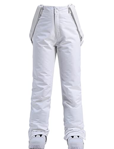 HOTIAN Damen Skihose Hosenträgerhose Snowboardhose Winter Wasserdicht Winddicht Warm Abnehmbare Hosenträger Skilanglaufhose Thermohose Wanderhose Ski Pant White 2XL von HOTIAN