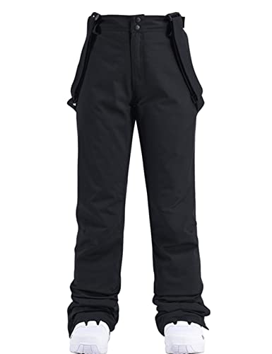 HOTIAN Damen Skihose Hosenträgerhose Snowboardhose Winter Wasserdicht Winddicht Warm Abnehmbare Hosenträger Skilanglaufhose Thermohose Wanderhose Ski Pant Black XL von HOTIAN