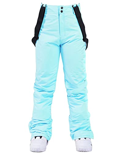 HOTIAN Damen Skihose Hosenträgerhose Snowboardhose Winter Wasserdicht Winddicht Warm Abnehmbare Hosenträger Skilanglaufhose Thermohose Wanderhose Ski Pant Light Blue 2XL von HOTIAN
