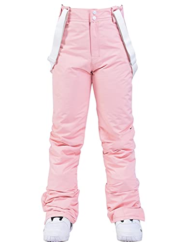 HOTIAN Damen Skihose Hosenträgerhose Snowboardhose Winter Wasserdicht Winddicht Warm Abnehmbare Hosenträger Skilanglaufhose Thermohose Wanderhose Ski PantPink2XL von HOTIAN