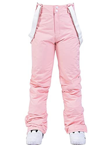 HOTIAN Damen Skihose Hosenträgerhose Snowboardhose Winter Wasserdicht Winddicht Warm Abnehmbare Hosenträger Skilanglaufhose Thermohose Wanderhose Ski Pant Pink M von HOTIAN