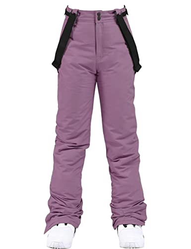 HOTIAN Damen Skihose Hosenträgerhose Snowboardhose Winter Wasserdicht Winddicht Warm Abnehmbare Hosenträger Skilanglaufhose Thermohose Wanderhose Ski Pant Purple 2XL von HOTIAN