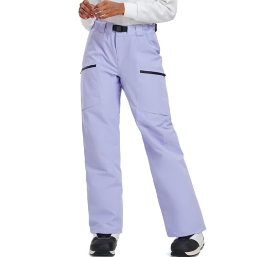 HOTIAN Damen Skihose Schneehose Wasserdicht Winddicht Hosenträgerhose Atmungsaktive Outdoorhose Winter Warme Snowboardhose Skilanglaufhos Light Purple 2XL von HOTIAN