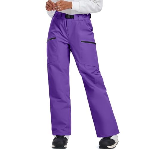 HOTIAN Damen Skihose Schneehose Wasserdicht Winddicht Hosenträgerhose Atmungsaktive Outdoorhose Winter Warme Snowboardhose Skilanglaufhos Purple XL von HOTIAN