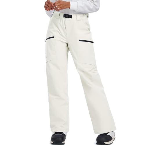 HOTIAN Damen Skihose Schneehose Wasserdicht Winddicht Hosenträgerhose Atmungsaktive Outdoorhose Winter Warme Snowboardhose Skilanglaufhos White 2XL von HOTIAN