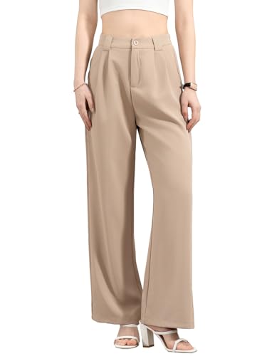 HOTIAN Damen Weites Bein Pants Einfarbig Lose Gerade Geschnitten Palazzo Hose Jogginghose Basic Elegant Hose Freizeithose Yogahose von HOTIAN