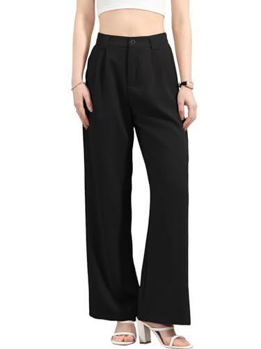 HOTIAN Damen Weites Bein Pants Einfarbig Lose Gerade Geschnitten Palazzo Hose Jogginghose Basic Elegant Hose Freizeithose Yogahose von HOTIAN