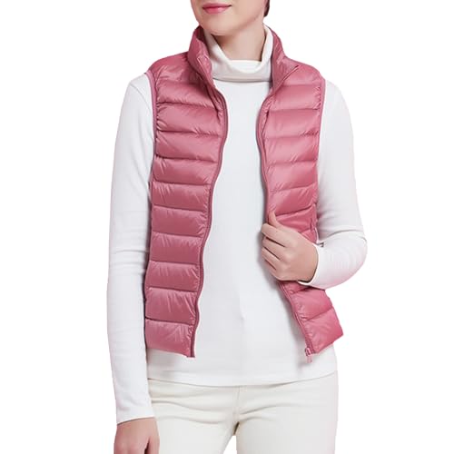 HOTIAN Damen Weste mit Stehkragen Damen Daunenweste Steppweste Leicht Ärmellos Jacke mit Reissverschluss Winter Warme Weste von HOTIAN