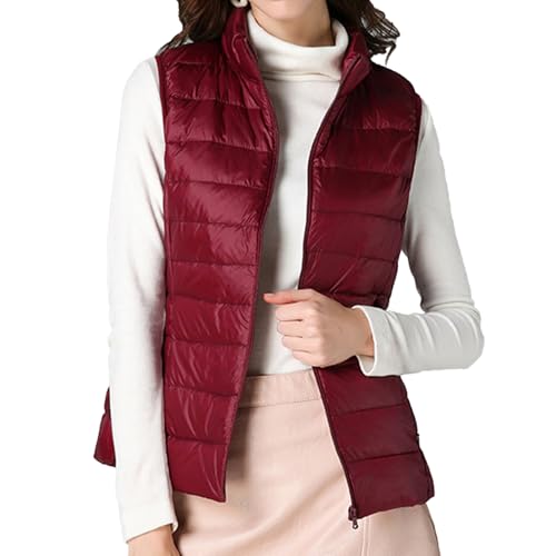HOTIAN Damen Weste mit Stehkragen Damen Daunenweste Steppweste Leicht Ärmellos Jacke mit Reissverschluss Winter Warme Weste von HOTIAN
