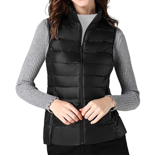 HOTIAN Damen Weste mit Stehkragen Damen Daunenweste Steppweste Leicht Ärmellos Jacke mit Reissverschluss Winter Warme Weste von HOTIAN