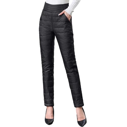 HOTIAN Damen Winter Warme Gänse Daunenhose Warme Gefütterte Jogginghose Winddicht Winterhose Ultraleichte Schneehose Black S von HOTIAN