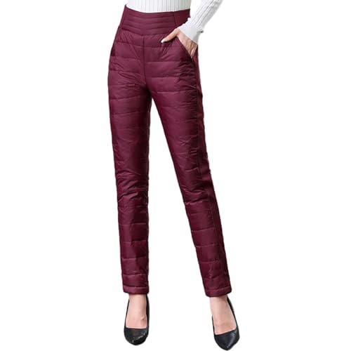 HOTIAN Damen Winter Warme Gänse Daunenhose Warme Gefütterte Jogginghose Winddicht Winterhose Ultraleichte Schneehose Red M von HOTIAN