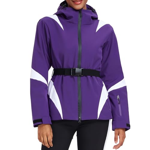 HOTIAN Damen Winterjacke Skijacke Wasserdicht Winddicht Warm Snowboardjacke mit Kapuze Atmungsaktiv Schneejacke Outdoor Kapuzen Windbreaker mit Hüftgürtel pp XL von HOTIAN