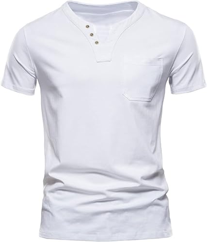 HOTIAN Henley Herren T-Shirt V-Ausschnitt T-Shirt Sommer Freizeit Kurzarm Causal Shirt Slim Fit von HOTIAN