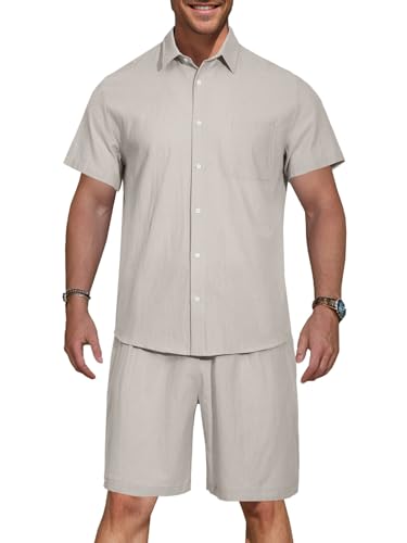 HOTIAN Herren 2 Stück Shirt Set Kurzarm Trainingsanzug Herren Freizeitanzug Sport Set Outfits Kurzarm Button Down Shirts Sommer Short Set HOTIAN Herren 2 Stück Shirt Set Kurzarm Trainingsanzug Herren Freizeitanzug Sport Set Outfits Kurzarm Button Down Shirts Sommer Short Set von HOTIAN