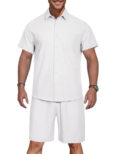 HOTIAN Herren 2 Stück Shirt Set Kurzarm Trainingsanzug Herren Freizeitanzug Sport Set Outfits Kurzarm Button Down Shirts Sommer Short Set von HOTIAN