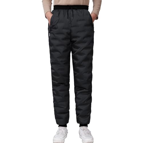 HOTIAN Herren Daunenhose Winter Warm Gefüllte Thermohose Warm Kordelzug Sweatpants Outdoorhose mit Reißverschlusstaschen von HOTIAN