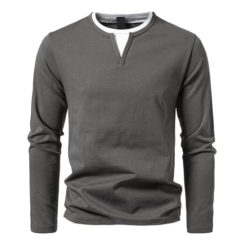 Herren Langarmshirts mit V-Ausschnitt Basic Pullover Henley Shirt Oberteile Freizeit Sweatshirt T-Shirt für Männer Dark Gray S von HOTIAN