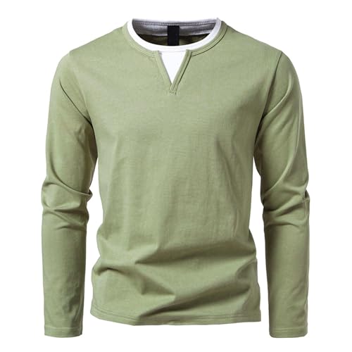 Herren Langarmshirts mit V-Ausschnitt Basic Pullover Henley Shirt Oberteile Freizeit Sweatshirt T-Shirt für Männer Green S von HOTIAN