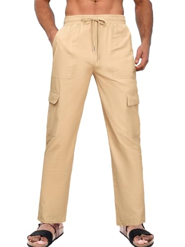 HOTIAN Herren Leinenhose Lang Sommer Loose Fit Hose Baumwolle Cargo Freizeithose Elastischer Bund Sommerhose Strandhose mit Kordelzug HOTIAN Herren Leinenhose Lang Sommer Loose Fit Hose Baumwolle Cargo Freizeithose Elastischer Bund Sommerhose Strandhose mit Kordelzug von HOTIAN