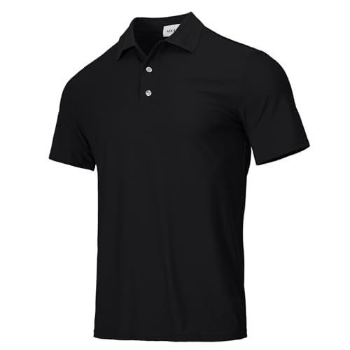 HOTIAN Herren Poloshirts Kurzarm Herren Kurzarm Schnelltrocknend Atmungsaktives Poloshirts Sommer Slim Fit Basic Kurzarm Black M von HOTIAN