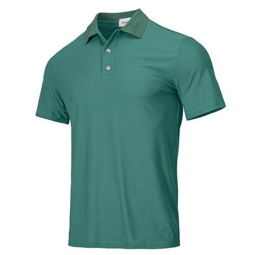 HOTIAN Herren Poloshirts Kurzarm Herren Kurzarm Schnelltrocknend Atmungsaktives Poloshirts Sommer Slim Fit Basic Kurzarm Green L von HOTIAN