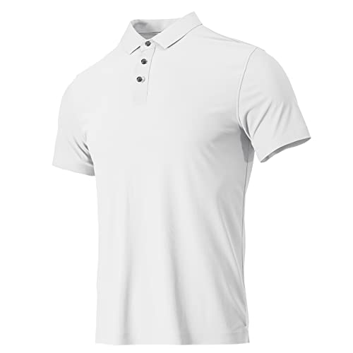 HOTIAN Herren Poloshirts Kurzarm Herren Kurzarm Schnelltrocknend Atmungsaktives Poloshirts Sommer Slim Fit Basic Kurzarm White L von HOTIAN