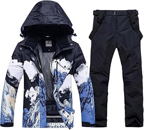 HOTIAN Herren Schneeanzug, Herren Ski Jacke und Hosen Set,Winter Warme Schnee Skifahren Sätze,für Wandern Klettern Isoliertes Snowboarden blue+black XS von HOTIAN