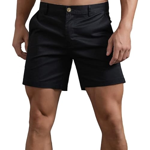 HOTIAN Herren Shorts Herren Chino Shorts Sommer Kurze Hosen Atmungsaktiv Bermuda Shorts 6 Zoll Innennaht Flache Stretch Kurze Black M von HOTIAN