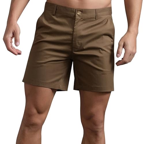 HOTIAN Herren Shorts Herren Chino Shorts Sommer Kurze Hosen Atmungsaktiv Bermuda Shorts 6 Zoll Innennaht Flache Stretch Kurze Brown L von HOTIAN