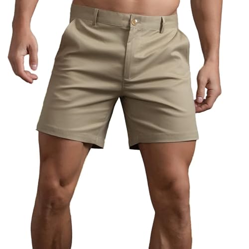 HOTIAN Herren Shorts Herren Chino Shorts Sommer Kurze Hosen Atmungsaktiv Bermuda Shorts 6 Zoll Innennaht Flache Stretch Kurze Khaki M von HOTIAN