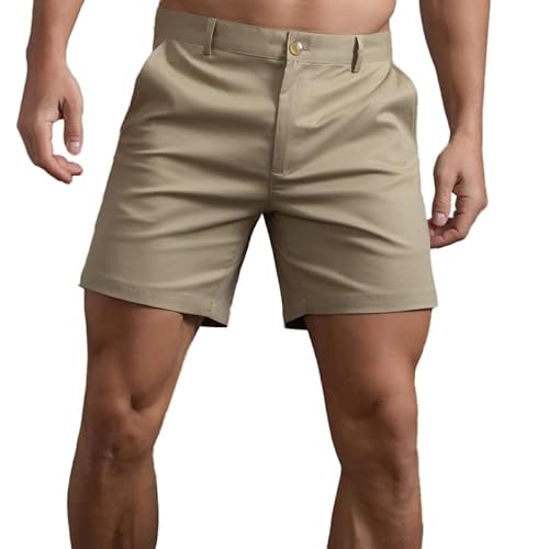 HOTIAN Herren Shorts Herren Chino Shorts Sommer Kurze Hosen Atmungsaktiv Bermuda Shorts 6 Zoll Innennaht Flache Stretch Kurze Khaki L von HOTIAN