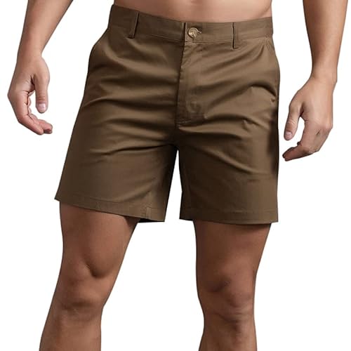 HOTIAN Herren Shorts Herren Chino Shorts Sommer Kurze Hosen Atmungsaktiv Bermuda Shorts 6 Zoll Innennaht Flache Stretch Kurze Brown XL von HOTIAN