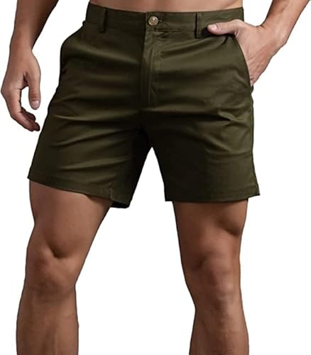 HOTIAN Herren Shorts Herren Chino Shorts Sommer Kurze Hosen Atmungsaktiv Bermuda Shorts 6 Zoll Innennaht Flache Stretch Kurze Dark Green L von HOTIAN