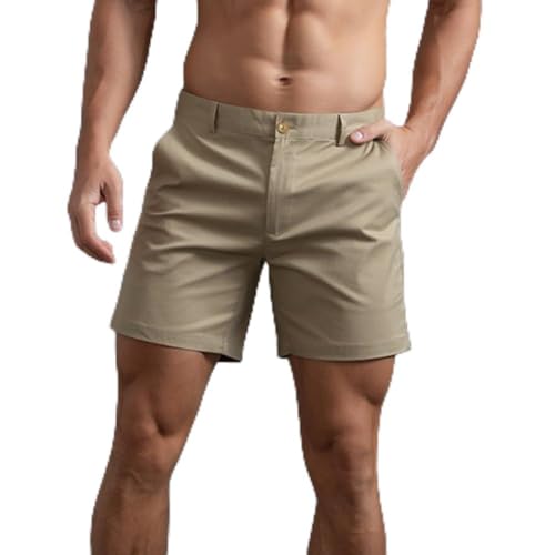 HOTIAN Herren Shorts Herren Chino Shorts Sommer Kurze Hosen Atmungsaktiv Bermuda Shorts 6 Zoll Innennaht Flache Stretch Kurze Khaki S von HOTIAN