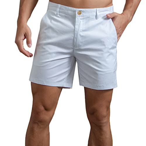 HOTIAN Herren Shorts Herren Chino Shorts Sommer Kurze Hosen Atmungsaktiv Bermuda Shorts 6 Zoll Innennaht Flache Stretch Kurze White S von HOTIAN