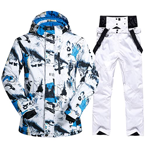 HOTIAN Herren Ski Jacke und Hosen Set Herren Schneeanzug Winter Warme Schnee Skibekleidung Sätze Wasserdicht Winddicht Snowboard Set Blue+white S von HOTIAN