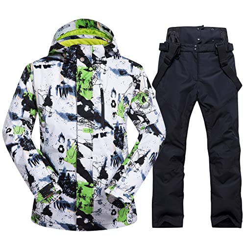 HOTIAN Herren Ski Jacke und Hosen Set Herren Schneeanzug Winter Warme Schnee Skibekleidung Sätze Wasserdicht Winddicht Snowboard Set Green+black M von HOTIAN