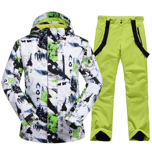 HOTIAN Herren Ski Jacke und Hosen Set Herren Schneeanzug Winter Warme Schnee Skibekleidung Sätze Wasserdicht Winddicht Snowboard Set Green+green 2XL von HOTIAN