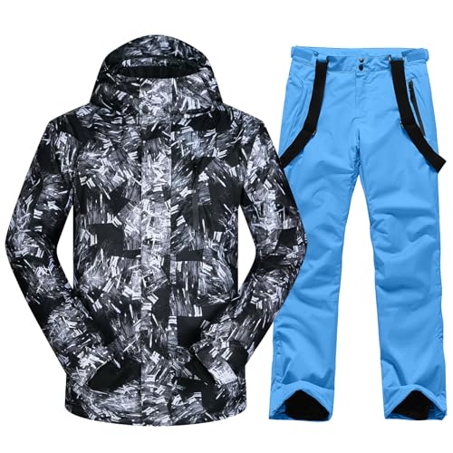 HOTIAN Herren Ski Jacke und Hosen Set Herren Schneeanzug Winter Winter Warme Schnee Skifahren Sätze Wasserdicht Winddicht Snowboard Set Black+blue XL von HOTIAN