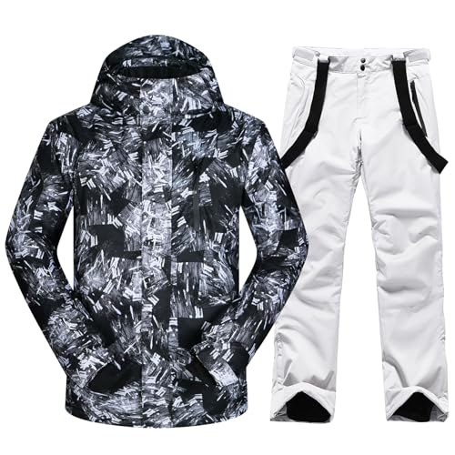 HOTIAN Herren Ski Jacke und Hosen Set Herren Schneeanzug Winter Winter Warme Schnee Skifahren Sätze Wasserdicht Winddicht Snowboard Set Black+white L von HOTIAN