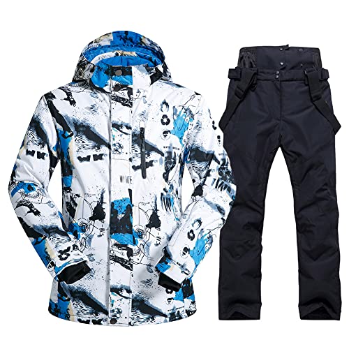 HOTIAN Herren Ski Jacke und Hosen Set Herren Schneeanzug Winter Winter Warme Schnee Skifahren Sätze Wasserdicht Winddicht Snowboard Set Blue+black S von HOTIAN