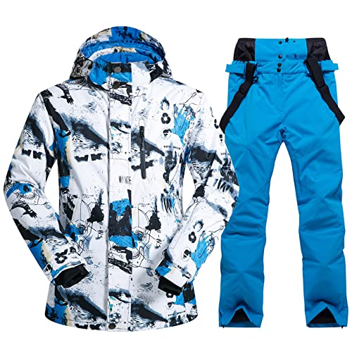 HOTIAN Herren Ski Jacke und Hosen Set Herren Schneeanzug Winter Winter Warme Schnee Skifahren Sätze Wasserdicht Winddicht Snowboard Set Blue+blue S von HOTIAN