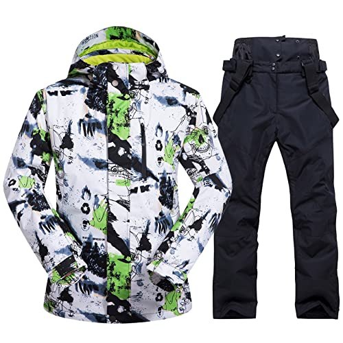 HOTIAN Herren Ski Jacke und Hosen Set Herren Schneeanzug Winter Winter Warme Schnee Skifahren Sätze Wasserdicht Winddicht Snowboard Set Green+black S von HOTIAN