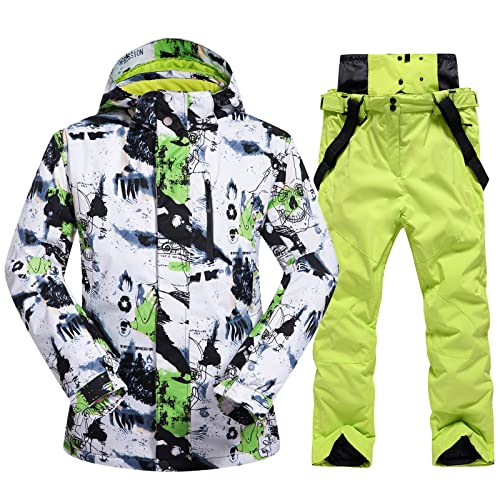 HOTIAN Herren Ski Jacke und Hosen Set Herren Schneeanzug Winter Winter Warme Schnee Skifahren Sätze Wasserdicht Winddicht Snowboard Set Green+green XL von HOTIAN